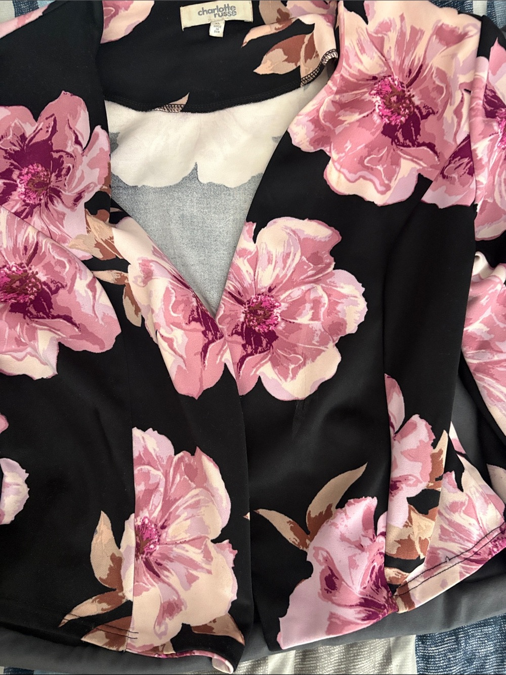 Charlotte Russe Black Blazer with Floral Pattern
